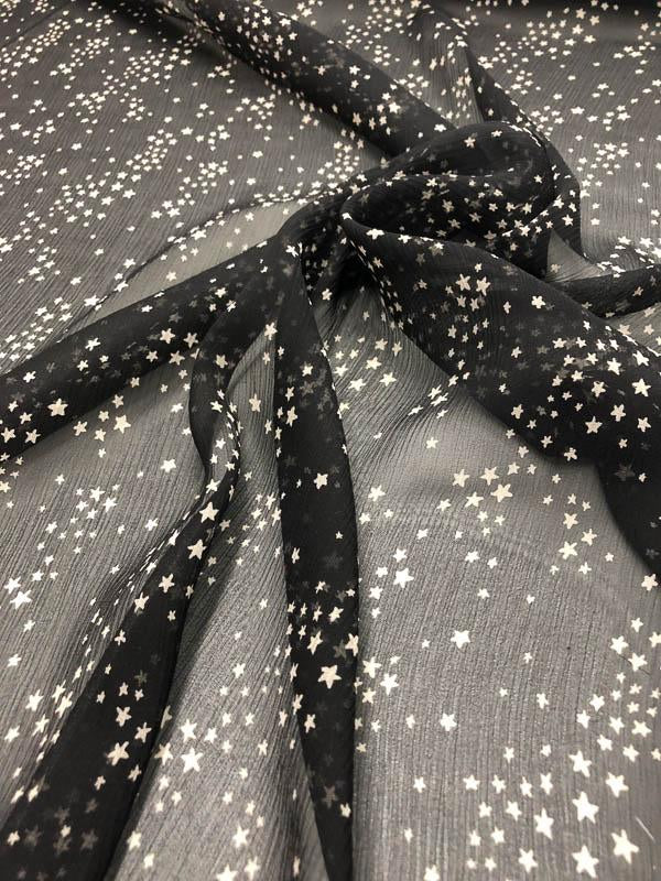 Stars Printed Crinkled Silk Chiffon - Black / Off-White | FABRICS & FABRICS Fabrics & Fabrics Stars Printed Crinkled Silk Chiffon - Black / Off-White | FABRICS & FABRICS Fabrics & Fabrics