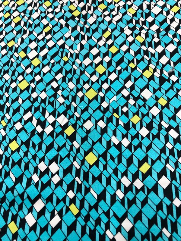 Art Deco Stretch Printed Cotton Sateen Panel - Turquoise / White / Chartreuse / Black