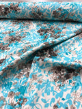 Floral Printed Stretch Printed Silk-Cotton Sateen - Turquoise / Taupe / White