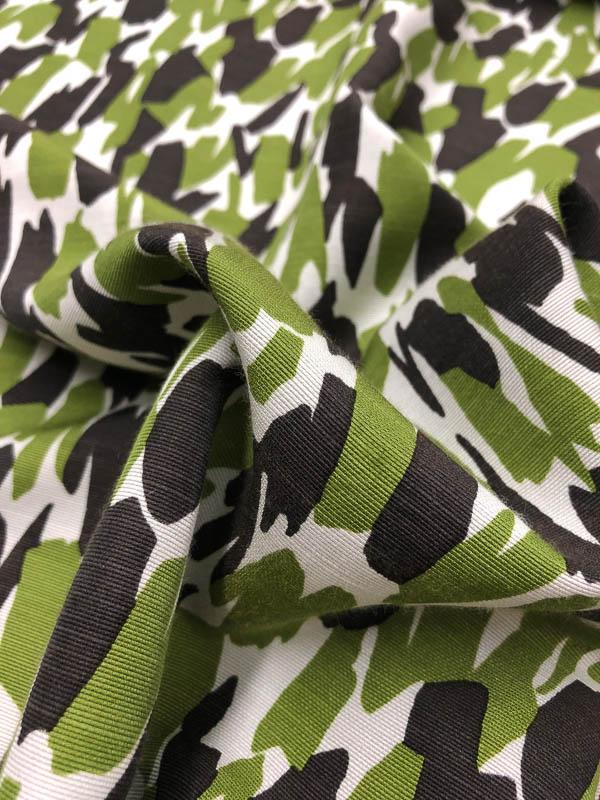 Abstract Graphic Light-Faille Printed Cotton Silk Blend - Olive Green / Brown / Off-White