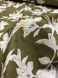 Floral Printed Lattice Jacquard Stretch Cotton - Olive Green / White / Yellow