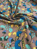 Anna Sui Floral Printed Italian Silk Faille - Blue / Brown / Sage