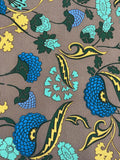 Anna Sui Floral Printed Italian Silk Faille - Blue / Brown / Sage
