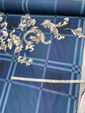 Famous NYC Designer Italian Terracotta Vine Printed Fine Silk Faille Panel - Blue / Grey