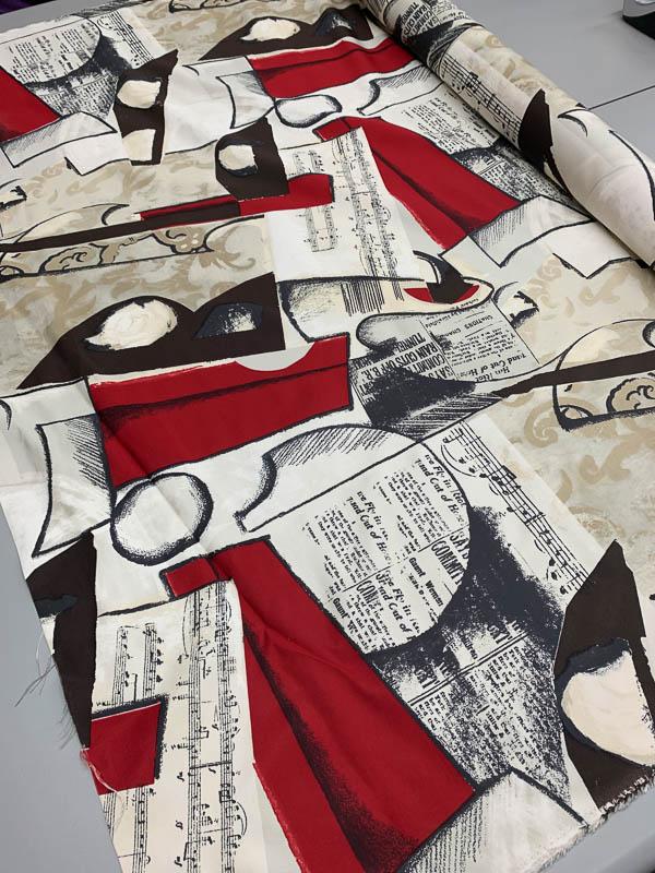 Oscar de la Renta Italian Musical Collage Printed Silk Faille - Red ...