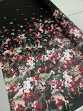 Pamella Roland Italian Painterly Floral Border Printed Silk and Poly Zibeline - Black / Green / Red / Mauve