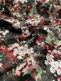 Pamella Roland Italian Painterly Floral Border Printed Silk and Poly Zibeline - Black / Green / Red / Mauve
