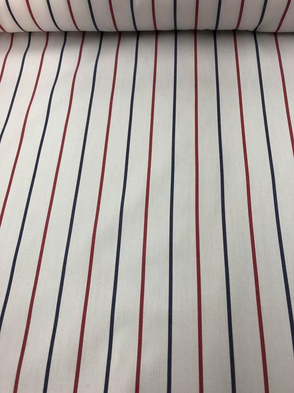 Striped Yarn Dyed Cotton Shirting - White / Red / Blue