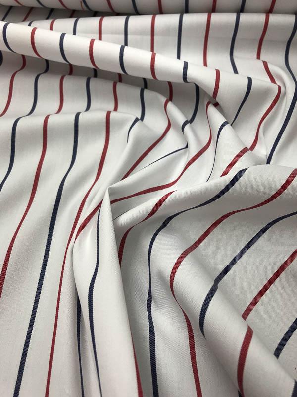Prisnedsættelse minus Skalk Striped Yarn Dyed Cotton Shirting - White / Red / Blue | FABRICS & FABRICS  – Fabrics & Fabrics