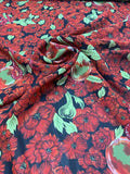 Floral Apple and Snake Printed Silk Georgette - Red / Black