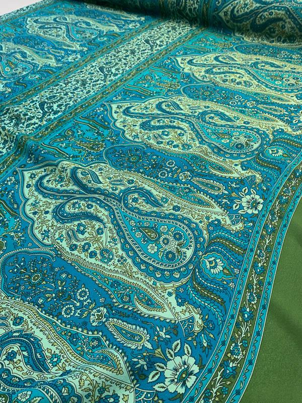 Paisley Printed Silk Blend Georgette - Turquoise / Green