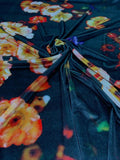 Floral Digital Printed Stretch Velvet - Black / Multicolor