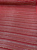 French Metallic Striped Cut Panné Velvet - Red / Gold / Silver