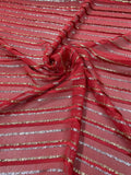French Metallic Striped Cut Panné Velvet - Red / Gold / Silver