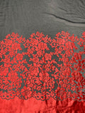 Border Floral Pattern Cut Velvet - Red / Black