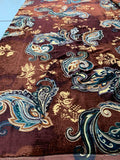 Victorian Paisley Printed Velvet - Brick Red / Teal / Butter Yellow