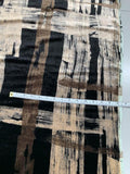 Italian Large-Scale Brushstroke Plaid Printed Velvet - Black / Brown / Tan