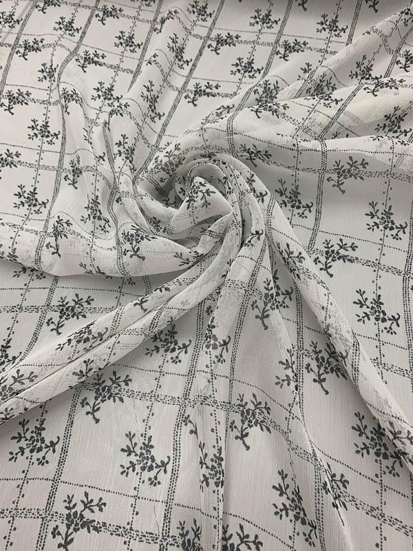 Floral Grid Printed Silk Chiffon - Black / White