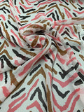 Abstract Zebra Printed Silk Chiffon - Pink / Brown / White