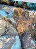 Floral Cheetah Collage Printed Crinkled Silk Chiffon - Blue / Tan / Multicolor