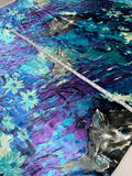 Italian Wolves & Sheep Abstract Printed Panne Velvet - Blue / Purple / Turquoise