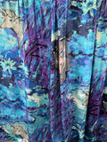 Italian Wolves & Sheep Abstract Printed Panne Velvet - Blue / Purple / Turquoise