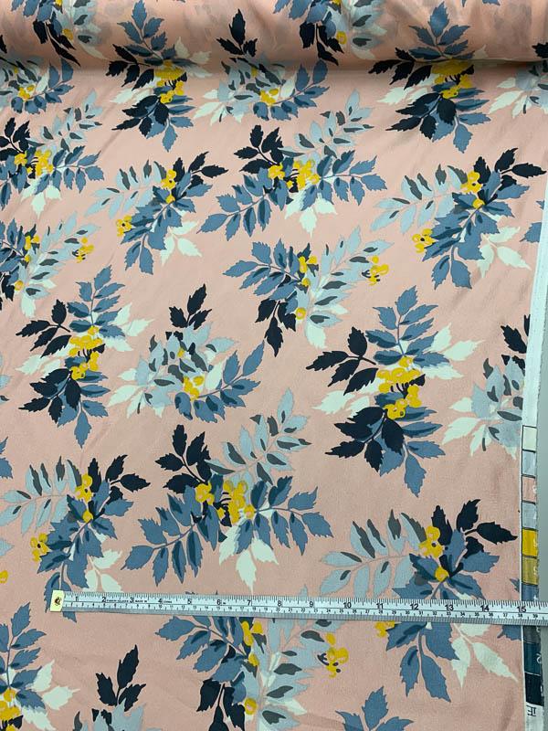 Floral Juniper Vine Printed China Silk - Blush Pink / Blue / Mustard