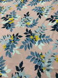 Floral Juniper Vine Printed China Silk - Blush Pink / Blue / Mustard