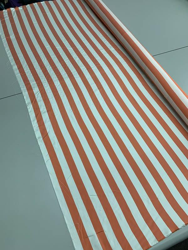 Italian Striped Printed Silk Habotai - Coral / White