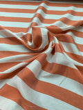 Italian Striped Printed Silk Habotai - Coral / White