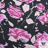 Floral Printed Silk Chiffon - Black/Pink