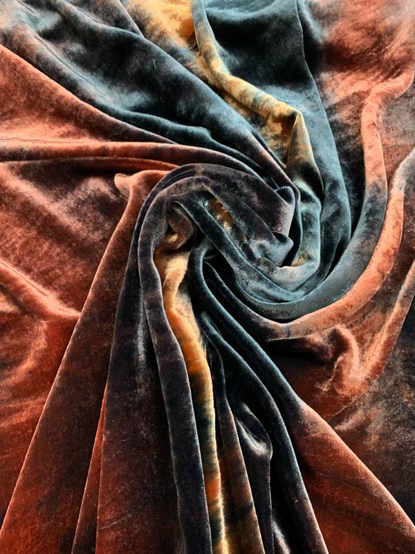 Tie-Dye Printed Velvet - Navy / Maroon / Tangerine
