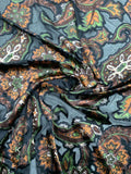 Floral Paisley Printed Stretch Cut Velvet - Brown / Black / Forest Green