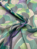 Italian Art Deco Printed Crinkled Silk Chiffon - Purple / Teal / Black / Grey
