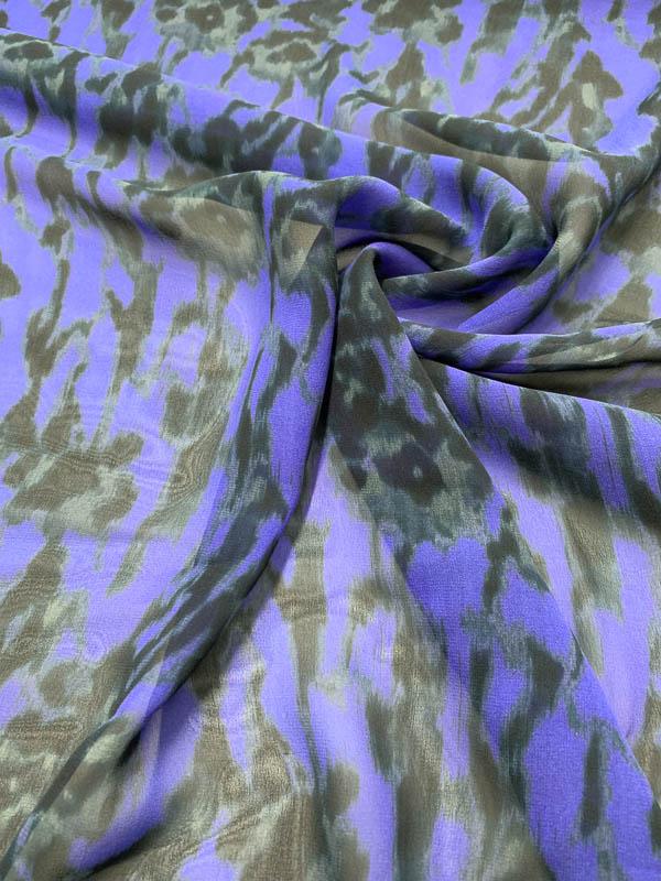 Abstract Floral Printed Silk Chiffon - Purple / Black / Grey