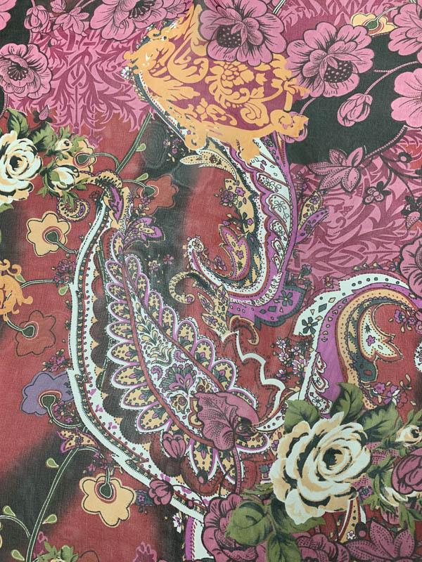 Bohemian Graphic Floral Paisley Printed Silk Chiffon - Multicolor