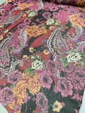 Bohemian Graphic Floral Paisley Printed Silk Chiffon - Multicolor