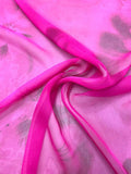 Shadowy Floral Printed Silk Chiffon - Hot Pink / Wine
