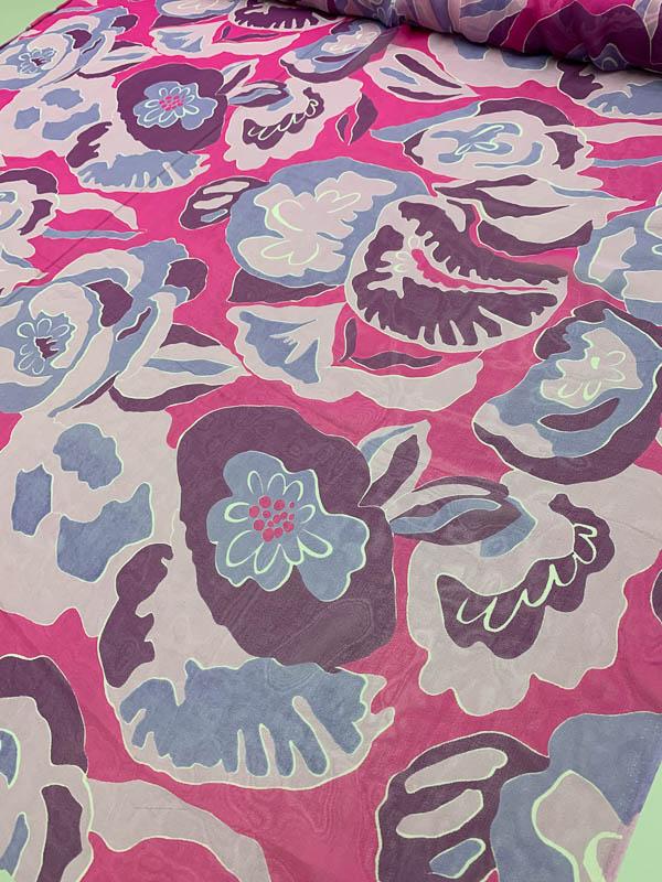 Abstract Floral Graphic Printed Silk Chiffon - Hot Pink / Lavender / Periwinkle