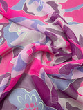 Abstract Floral Graphic Printed Silk Chiffon - Hot Pink / Lavender / Periwinkle