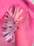 Large Floral Border Printed Crinkled Silk Chiffon Panel - Hot Pink / Purple / White
