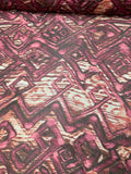 Ikat Printed Crinkled Silk Chiffon - Burgundy / Mauve