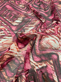 Ikat Printed Crinkled Silk Chiffon - Burgundy / Mauve