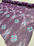 Graphic Floral Vines Printed Silk Chiffon - Purple / Lavender / Turquoise