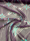 Graphic Floral Vines Printed Silk Chiffon - Purple / Lavender / Turquoise