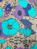 Graphic Floral Printed Silk Chiffon - Teal / Purple / Blue / Mocha
