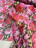 Floral Printed Crinkled Silk Chiffon - Lavender / Red / Green