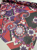 Modern Abstract Paisley Printed Silk Chiffon - Purple / Red / Black / White