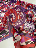 Modern Abstract Paisley Printed Silk Chiffon - Purple / Red / Black / White