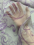 Romantic Sunflower Printed Crinkled Silk Chiffon - Lavender / Off- White